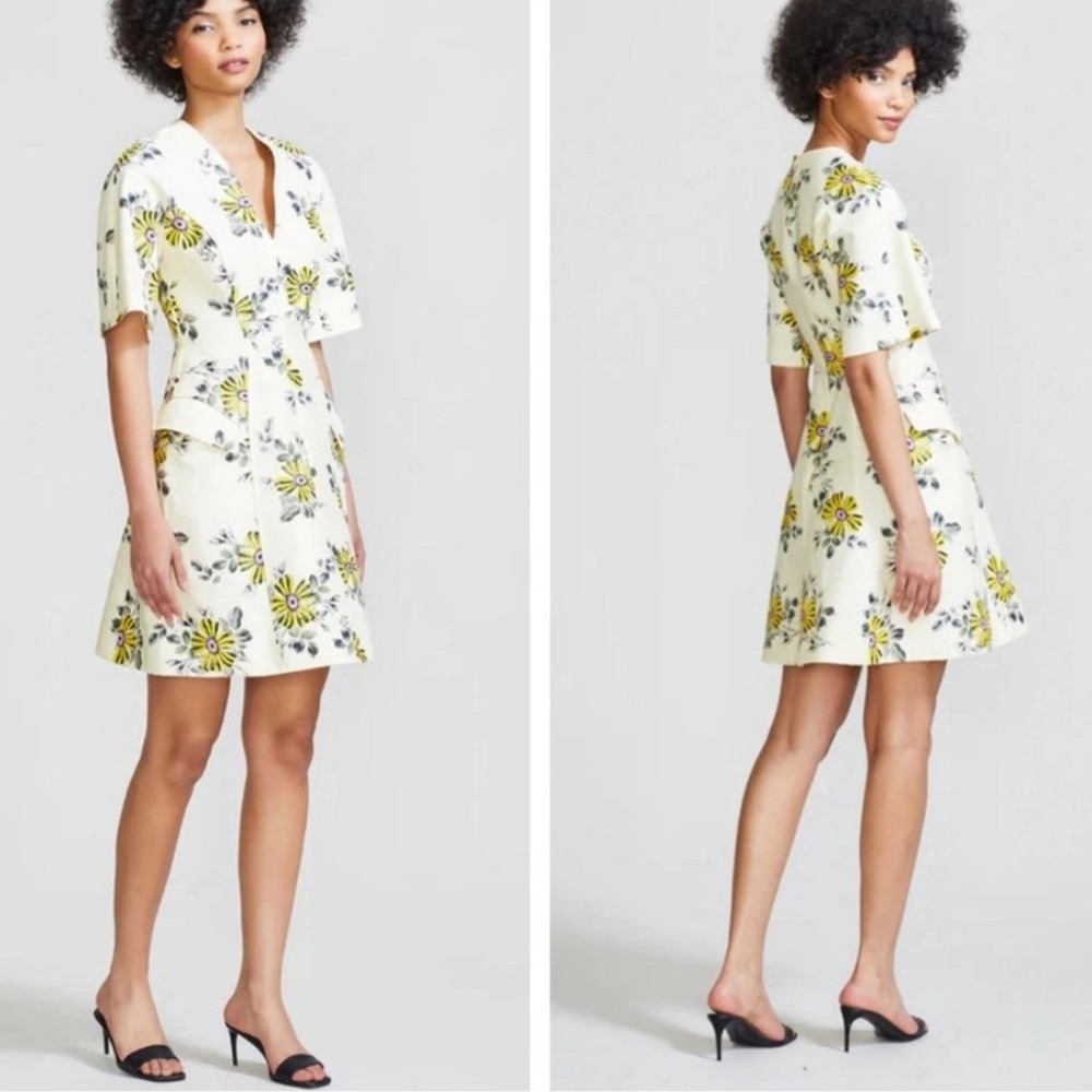 Lela Rose Gabardine Mini Dress Size 6 Fit&Flare Pockets Dainty Floral Cocktail